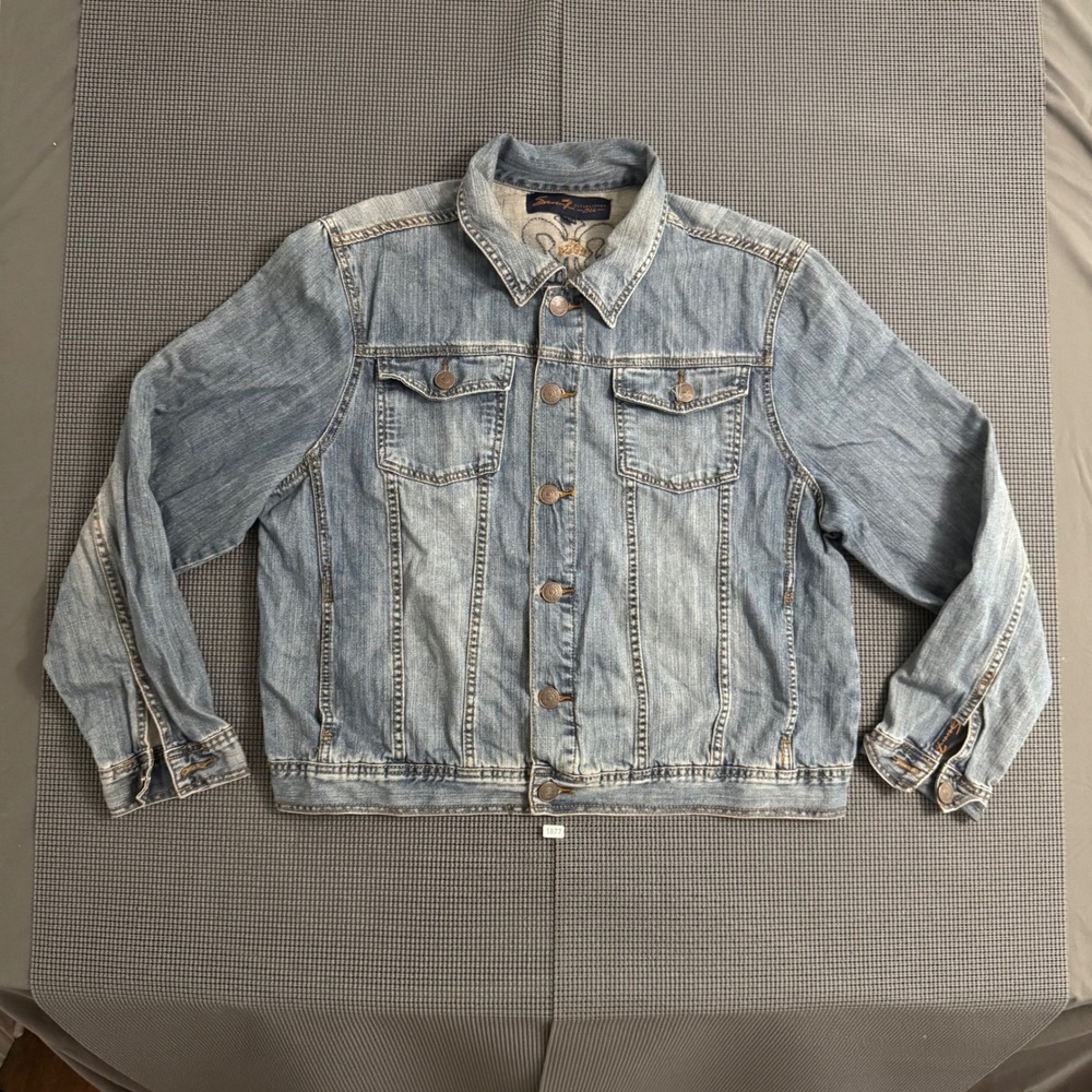 Seven7 Established 1964 Mens Light Wash Denim Trucker Jacket XL Fleur De Lis